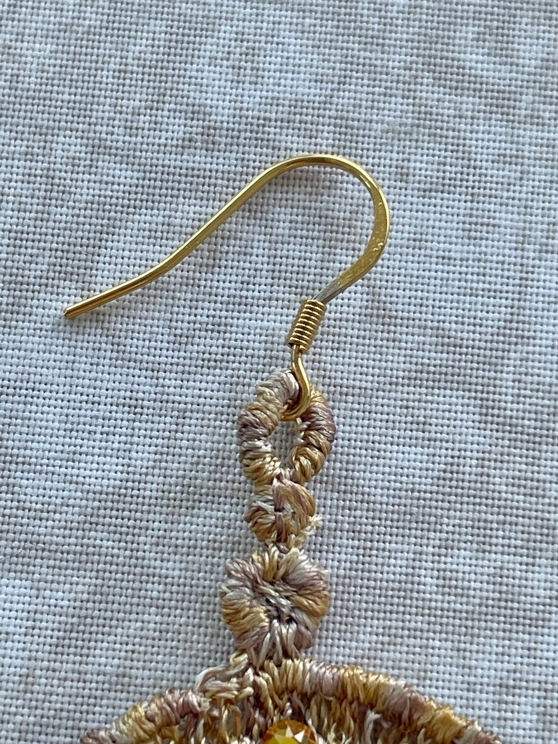 Gold Dangling Hoop Hearings, Circle Dangle Fabric Earrings, Gold Plated Earrings, Lightweight Dangle Earrings, Swarovski Crystal Earrings