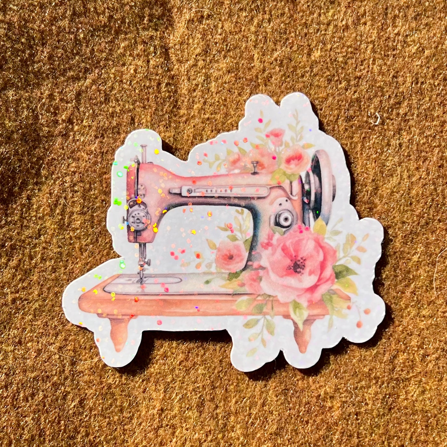 Pink Sewing Machine And Roses Sticker