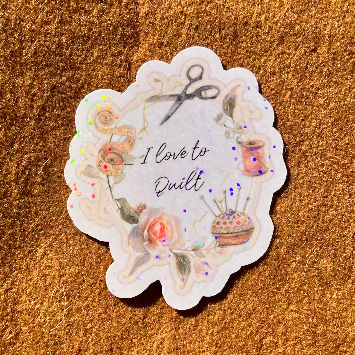 I Love To Quilt Wreath Sticker