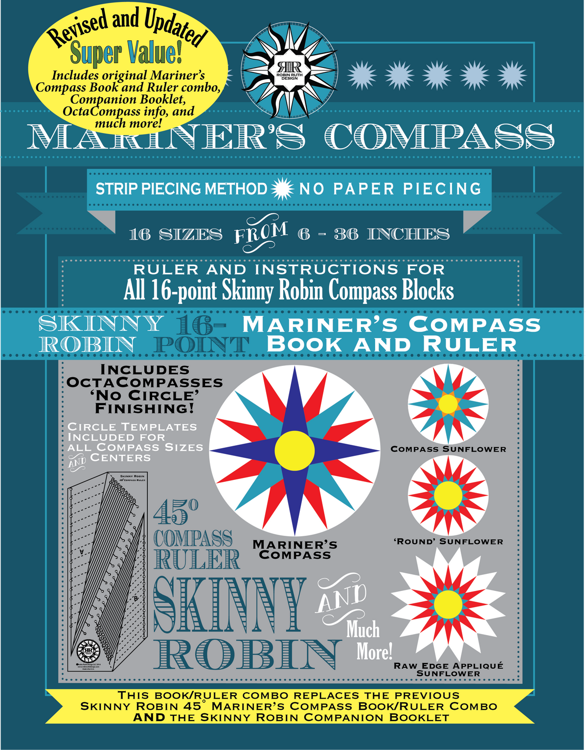 Skinny Robin 16-Point Mariner's Compass Book and Ruler Combo