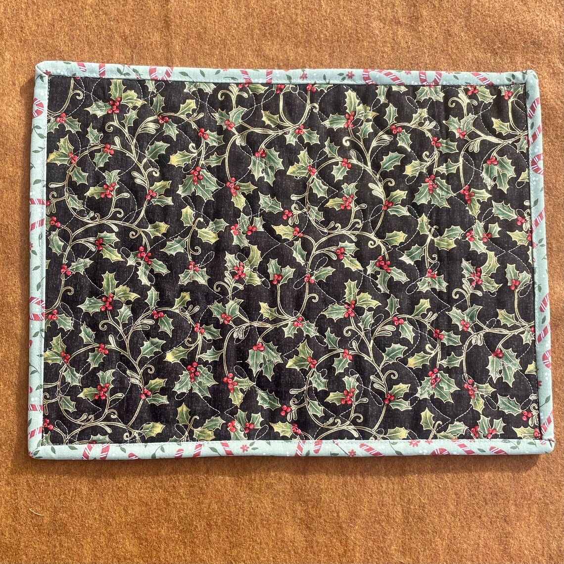 Home for the Holidays Quilted Mug Mat, Winter Candle Mat, Holiday Snack Mat, Christmas Red Truck Handcrafted Placemat, Christmas Village