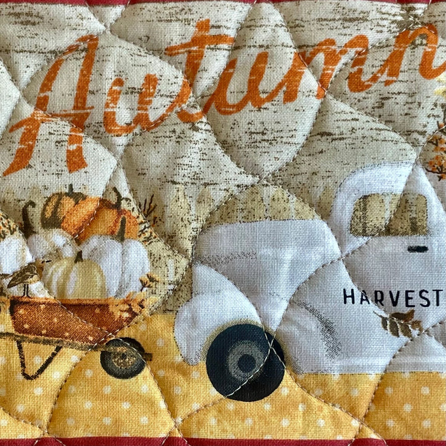 Autumn Truck Quilted Mug Mat, Rustic Fall Truck Snack Mat, Autumn Placemat, Celebrate Fall Mug Rug, Fall Harvest, Autumn Tablescape
