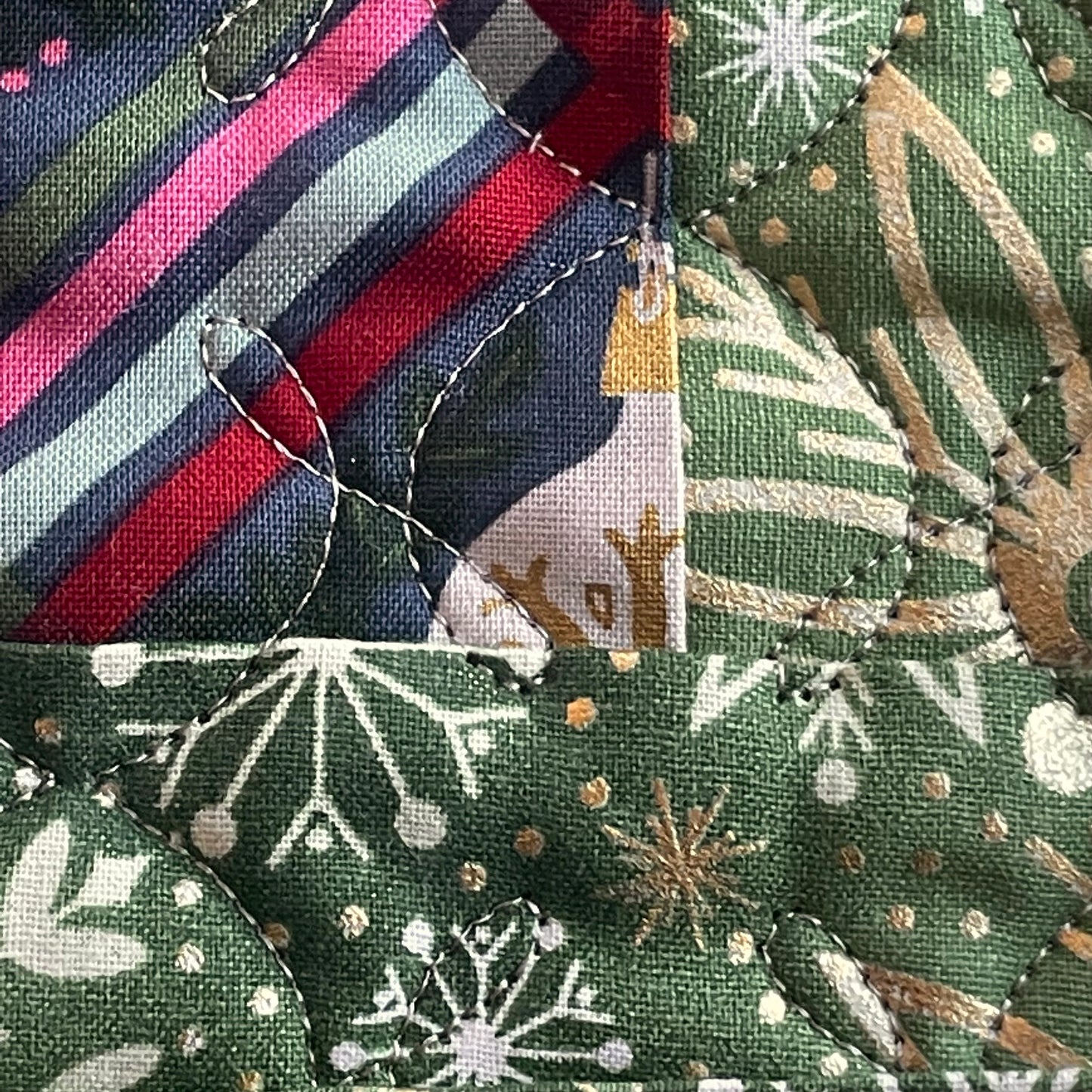 Modern Christmas Quilted Placemat Mat, Winter Christmas Ornaments Quilted Mug Rug, Holiday Snack Mat, Handcrafted Christmas Tree Placemat