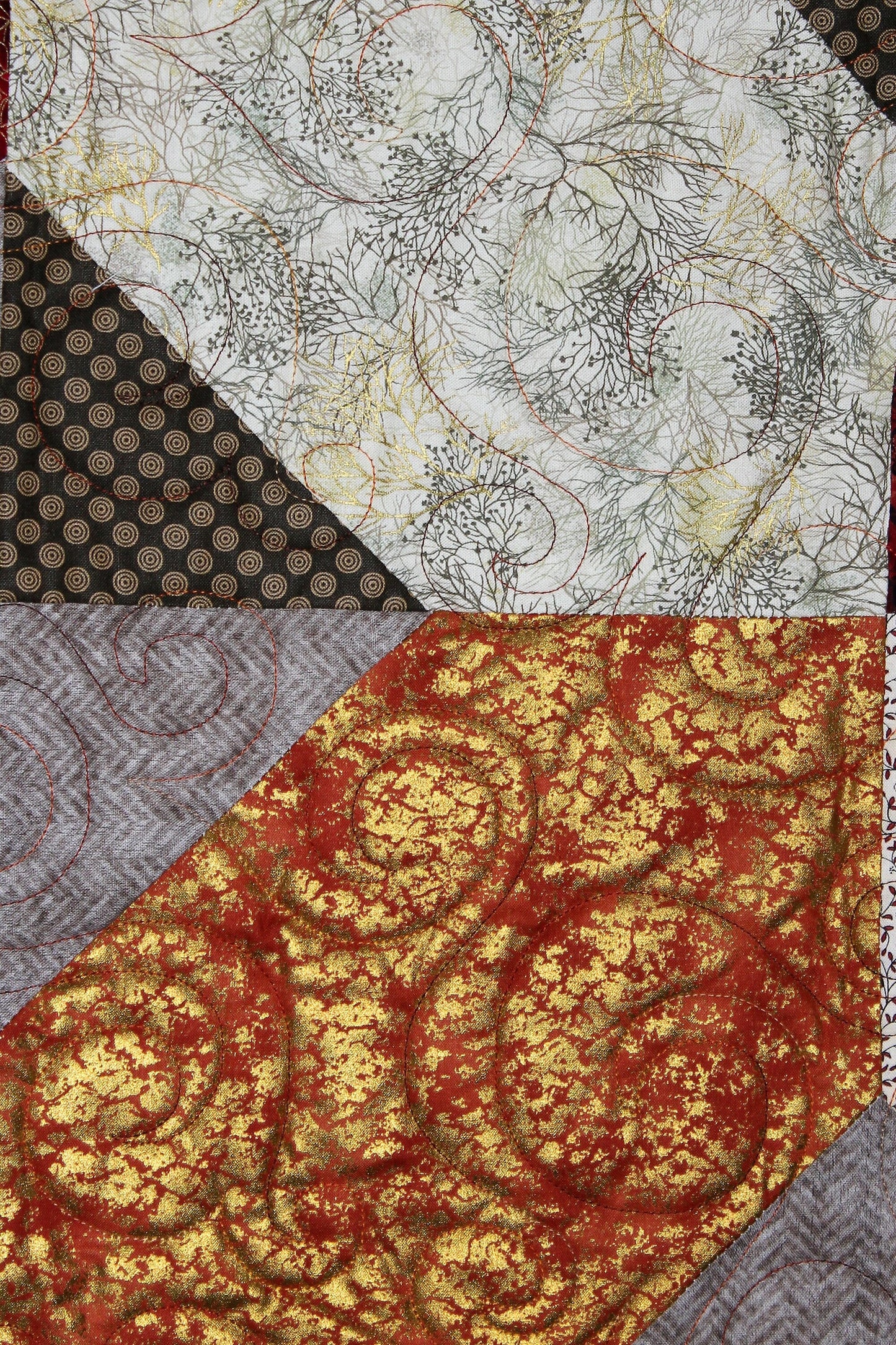 Precious Metals Twin, Throw Size Quilt, Orange and Gray Throw Quilt, Quilted Lap Blanket, Pieced Metallic Lap Quilt, Adult Quilted Blanket