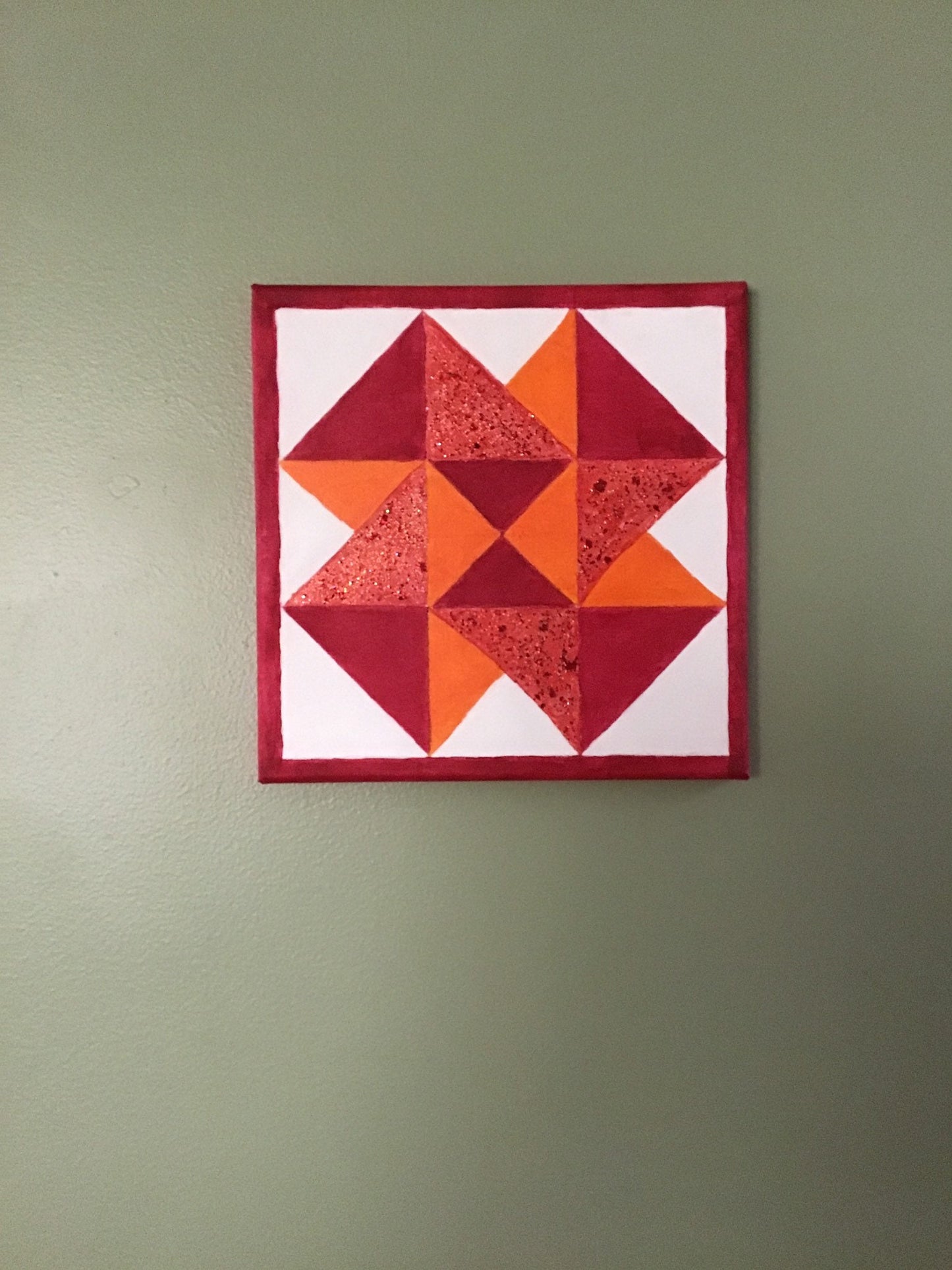 Card Trick Barn Quilt on Canvas, Red and Orange Barn Quilt, Glitter Wall Art, Quilt Block Wall Decor, Barn Quilt Canvas, Painted Quilt Block