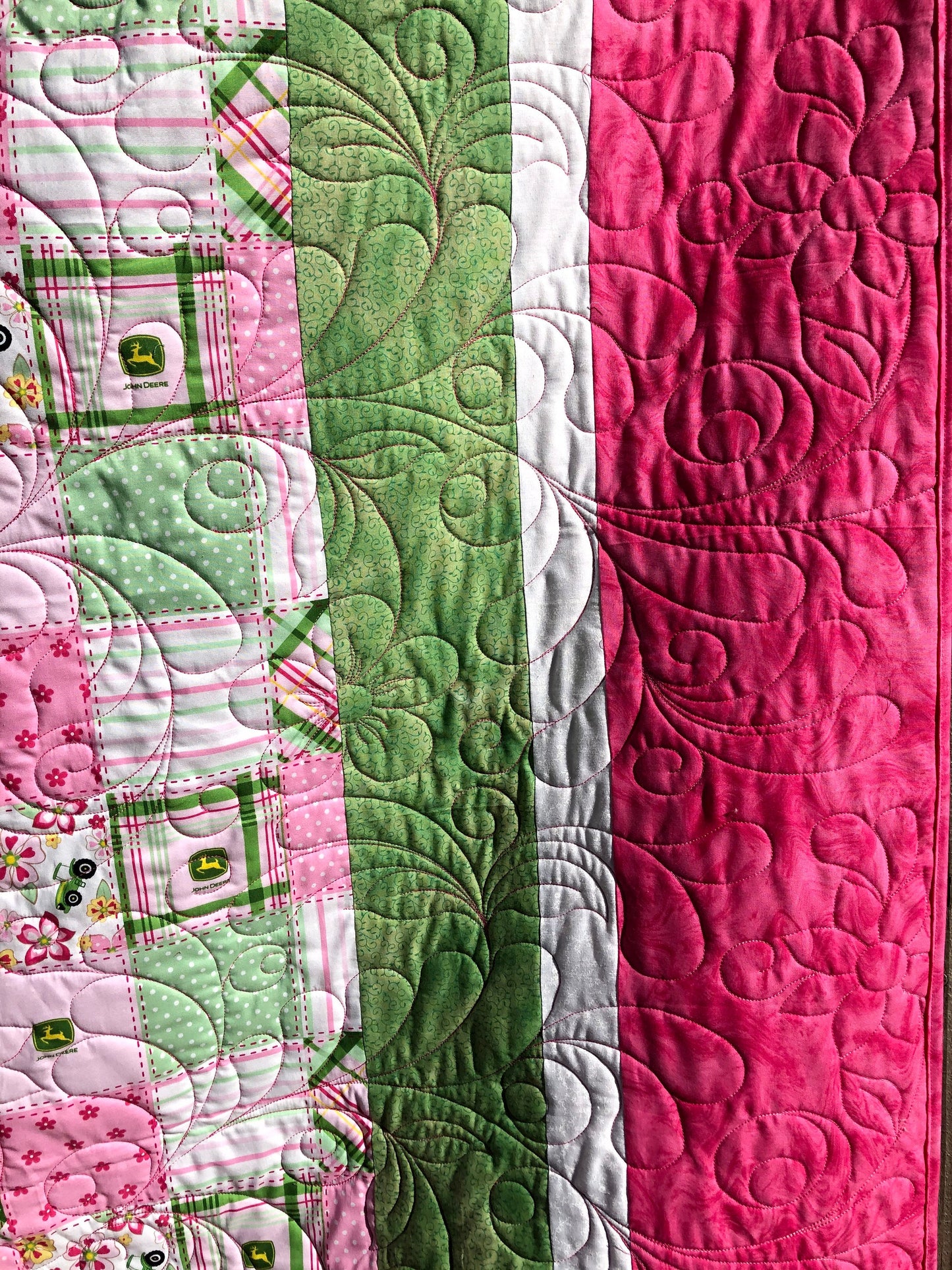 John Deere Twin Quilt, Floral Lap Quilt, Tractor Bedding, Free Shipping