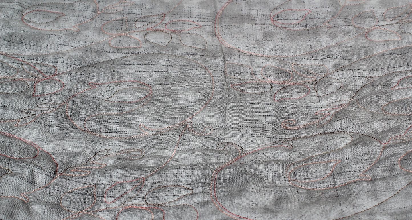 Orange and Gray Quilted Table Runner, Quilted Table Protector, Paisley Table Topper, Metallic Table Mat, Floral Runner, Summer Table Decor