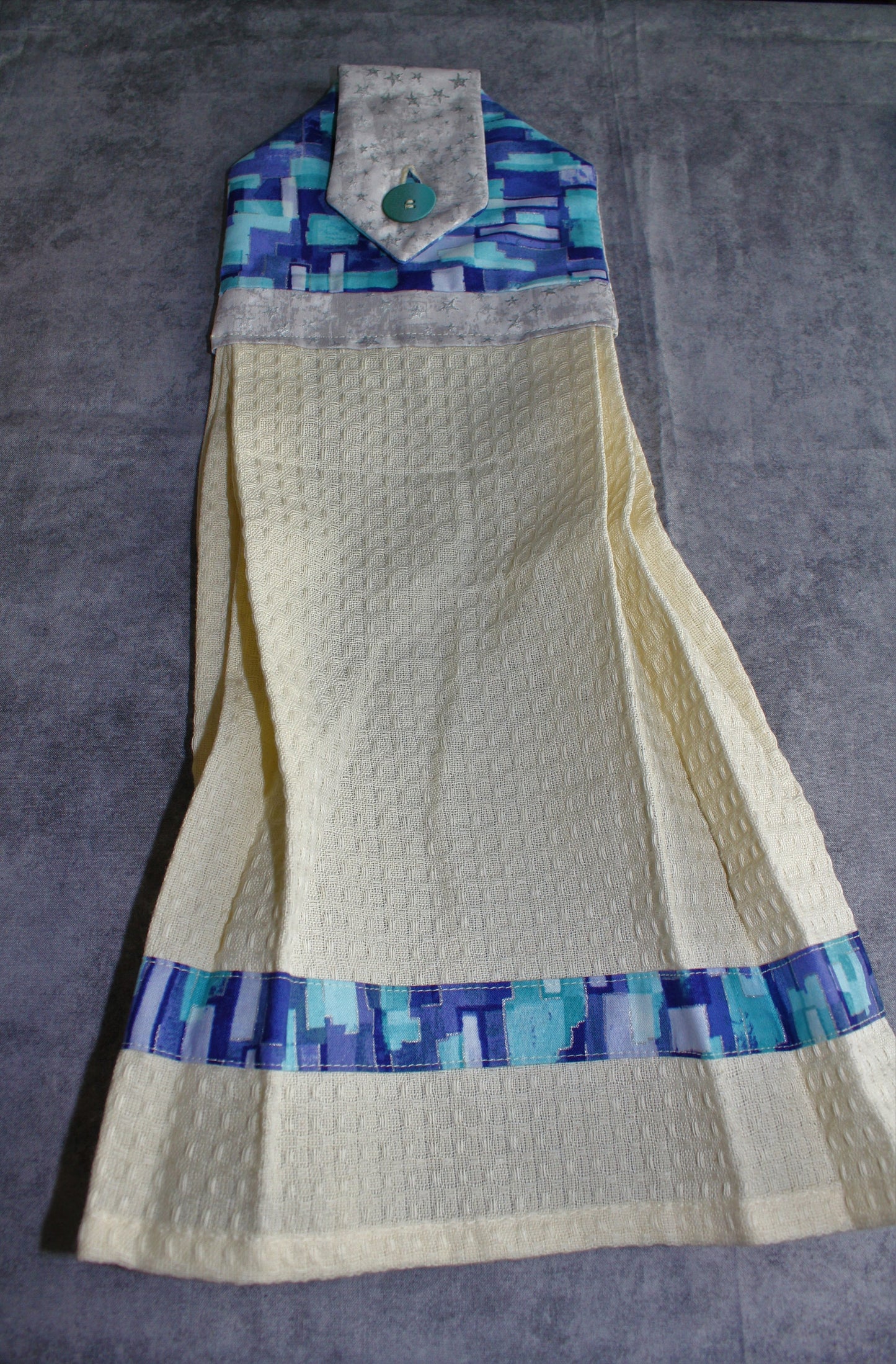 Blue with Silver Metallic Accented Button Towel