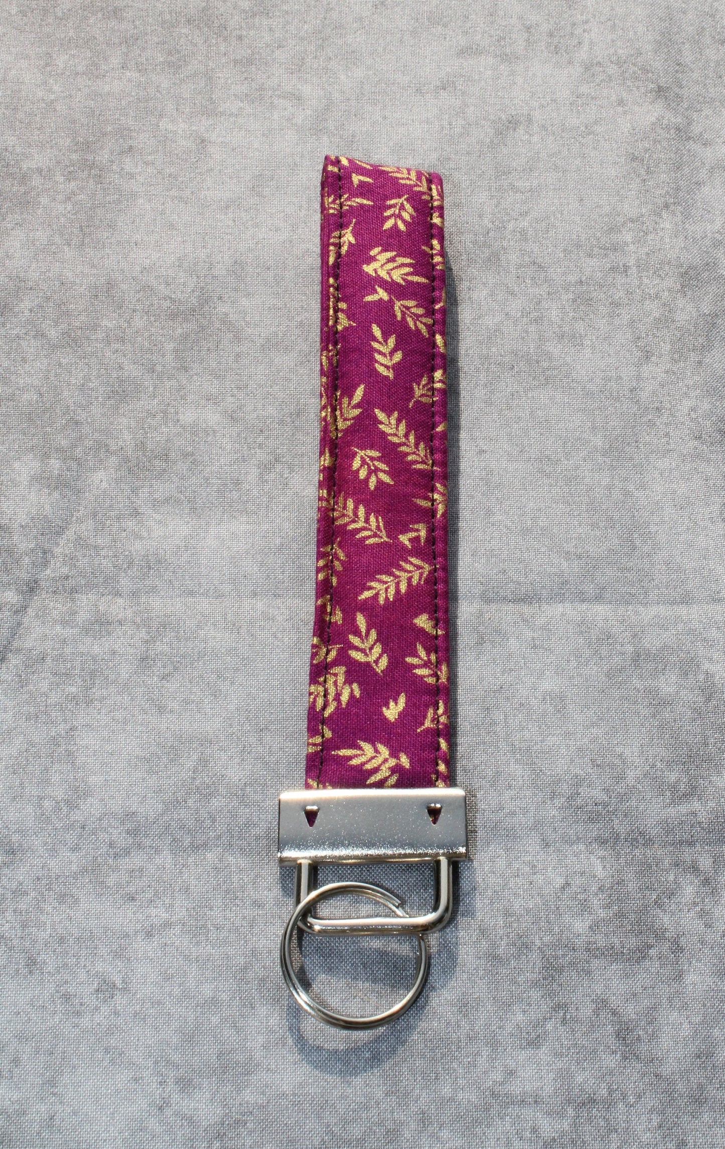 Fabric Key Fob Wristlet, Leaf Keychain, Pink and Gold Lanyard, Floral Wristlet, Nature Key Ring, Plant-Lover Keyfob Gift, Stocking Stuffer