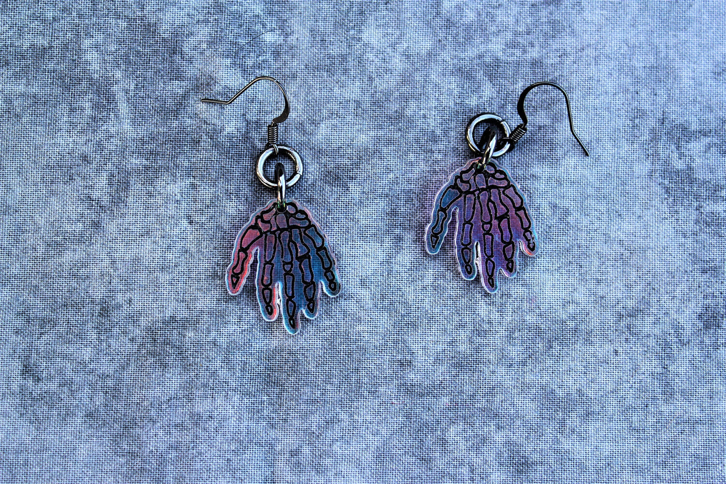 Holographic Skeleton Hand Earrings, Black Halloween Jewelry, Spooky Earrings, Skeleton Jewelry, Fall Earrings, Acrylic Dangle Earring Gifts