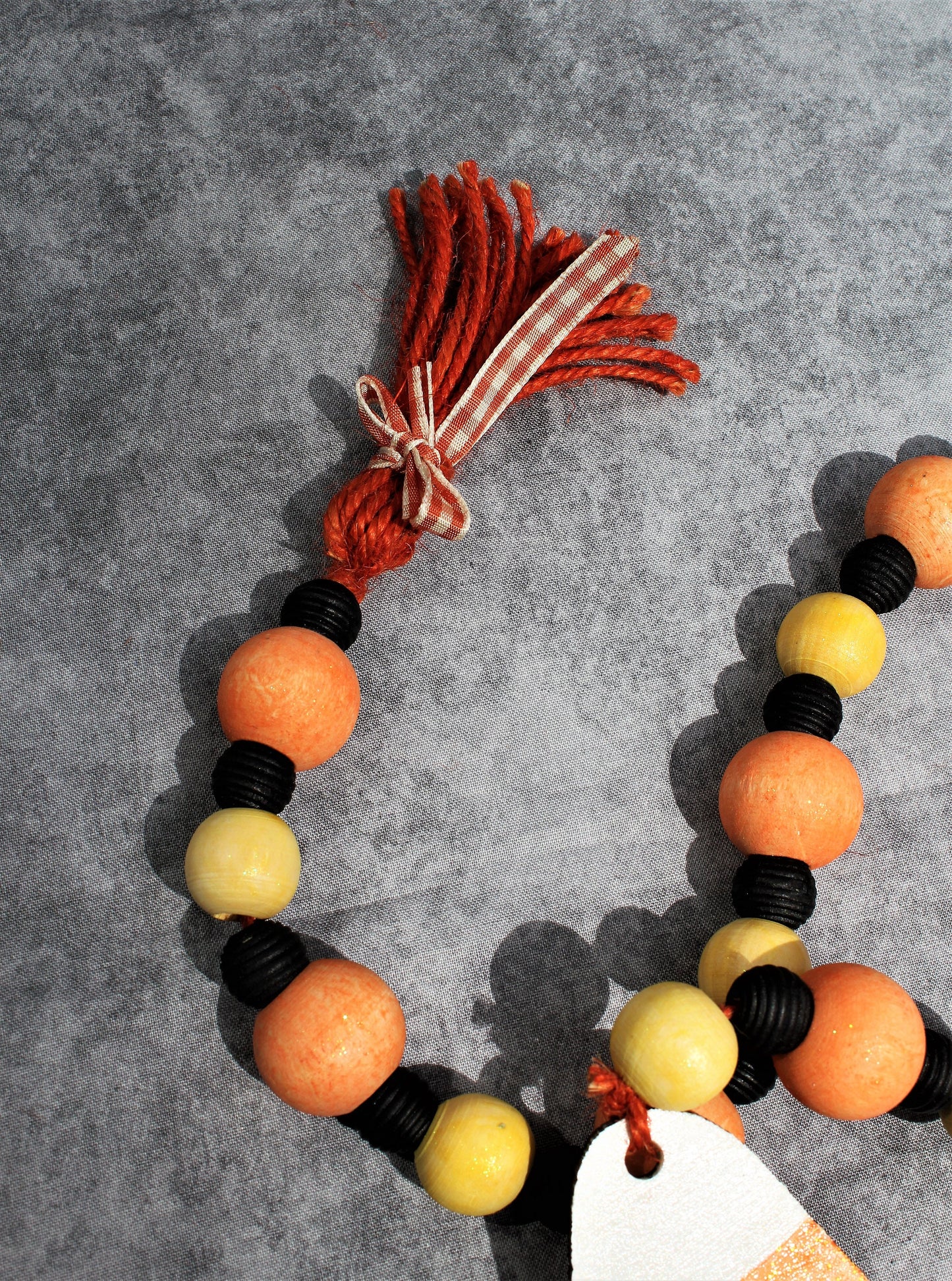 Halloween Bead Garland, Candy Corn Halloween Decor, Fall Wood Bead Garland, Halloween Farmhouse Tiered Tray, Yellow and Orange Fall Decor