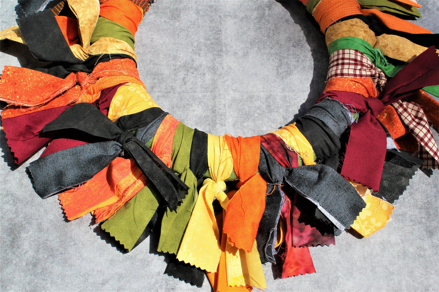 Fall Fabric Wreath, Autumn Fabric Rag Wreath, Fall Wall Decor Sign, Rag Wreath, Thanksgiving Wreath, Orange and Green Harvest Wreath Gift