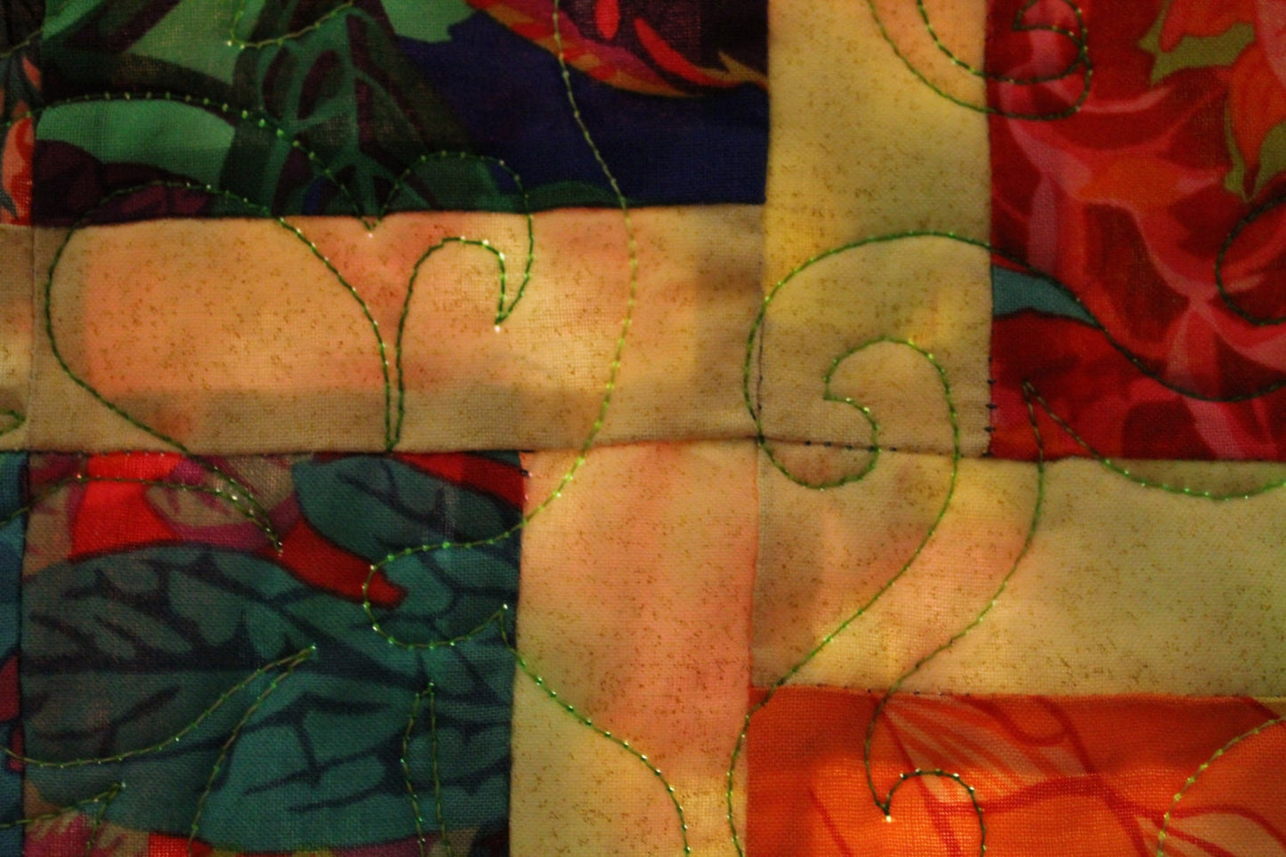 Tropical Patchwork Full Quilt, Colorful Floral Bedding, Large Swirls Lap Throw, Free Shipping