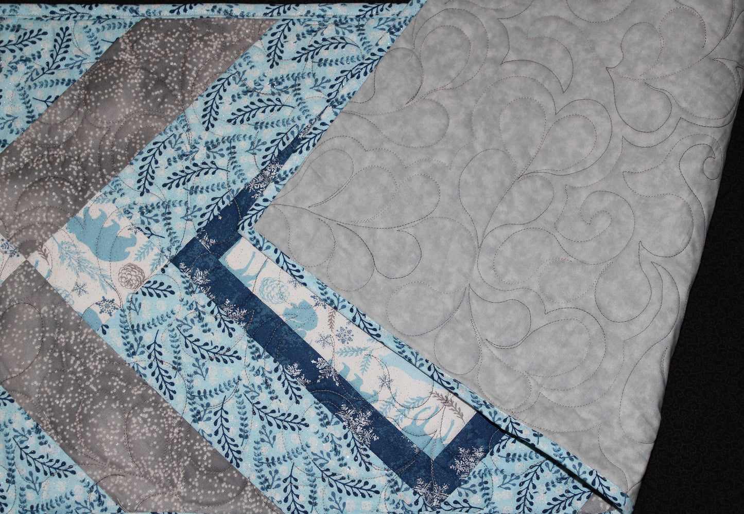 Forest Animals Table Runner, Holiday Quilted Runner, Winter Deer Table Cover, Blue and Gray Gift Tableware, Snow Kitchen Table Protector