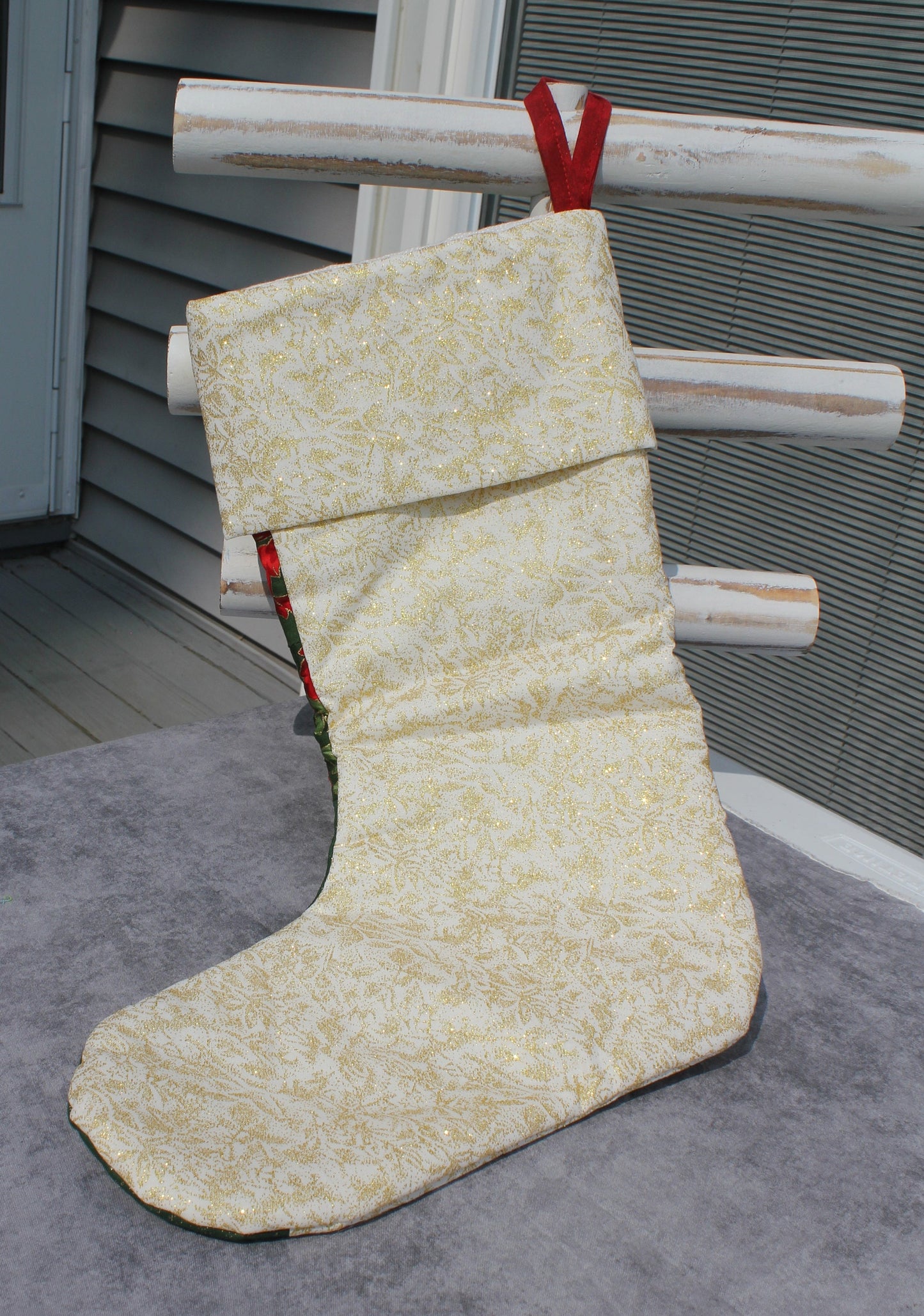 Personalized Christmas Hanging Stocking, Red and Green Holly Stocking, Glitter Pieced Holiday Stocking, Christmas Decor, Dog Stocking