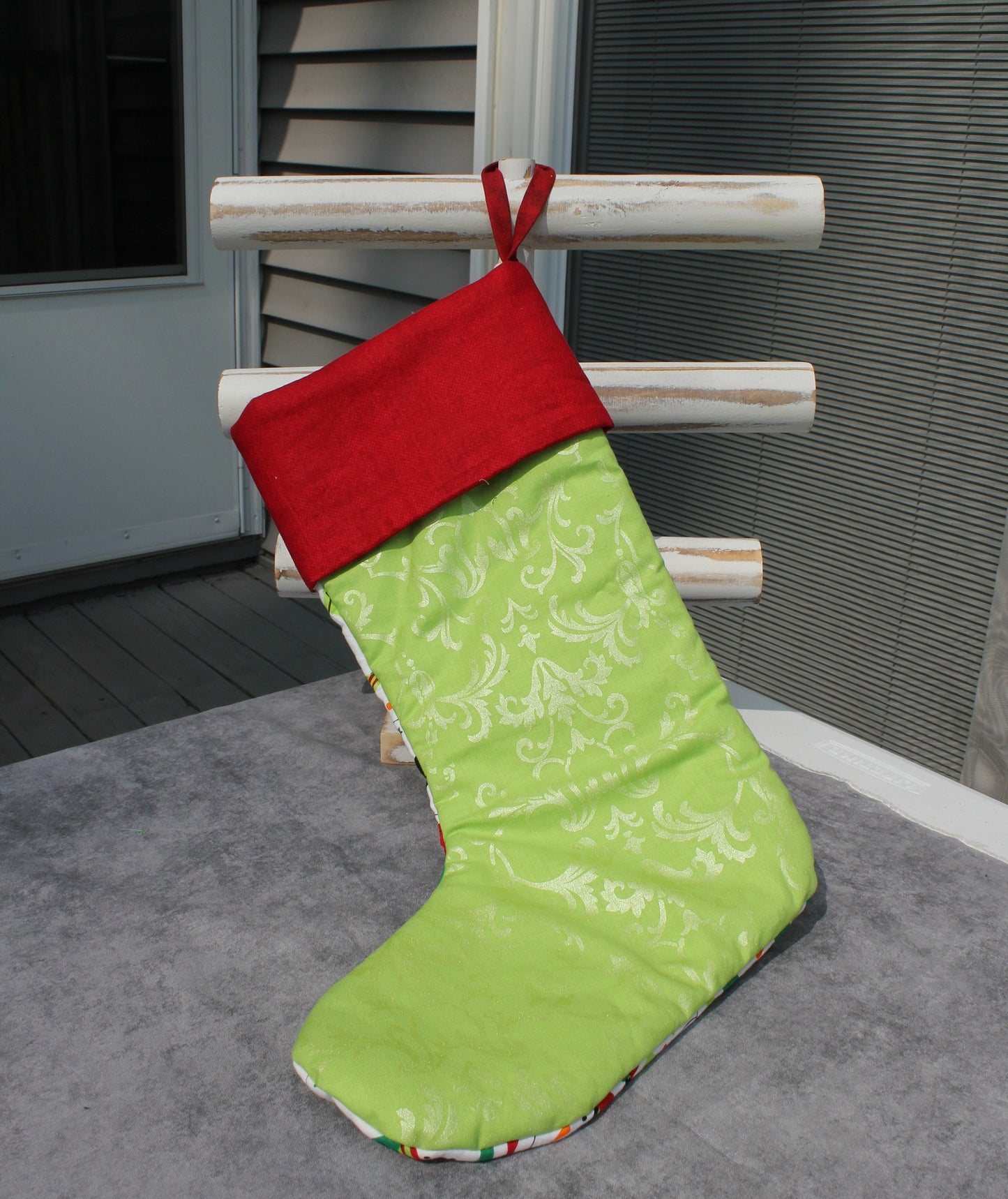 Personalized Snowman Christmas Hanging Stocking, Red and Green Stocking, Paisley Holiday Stocking, Christmas Decor, Custom Dog Stocking