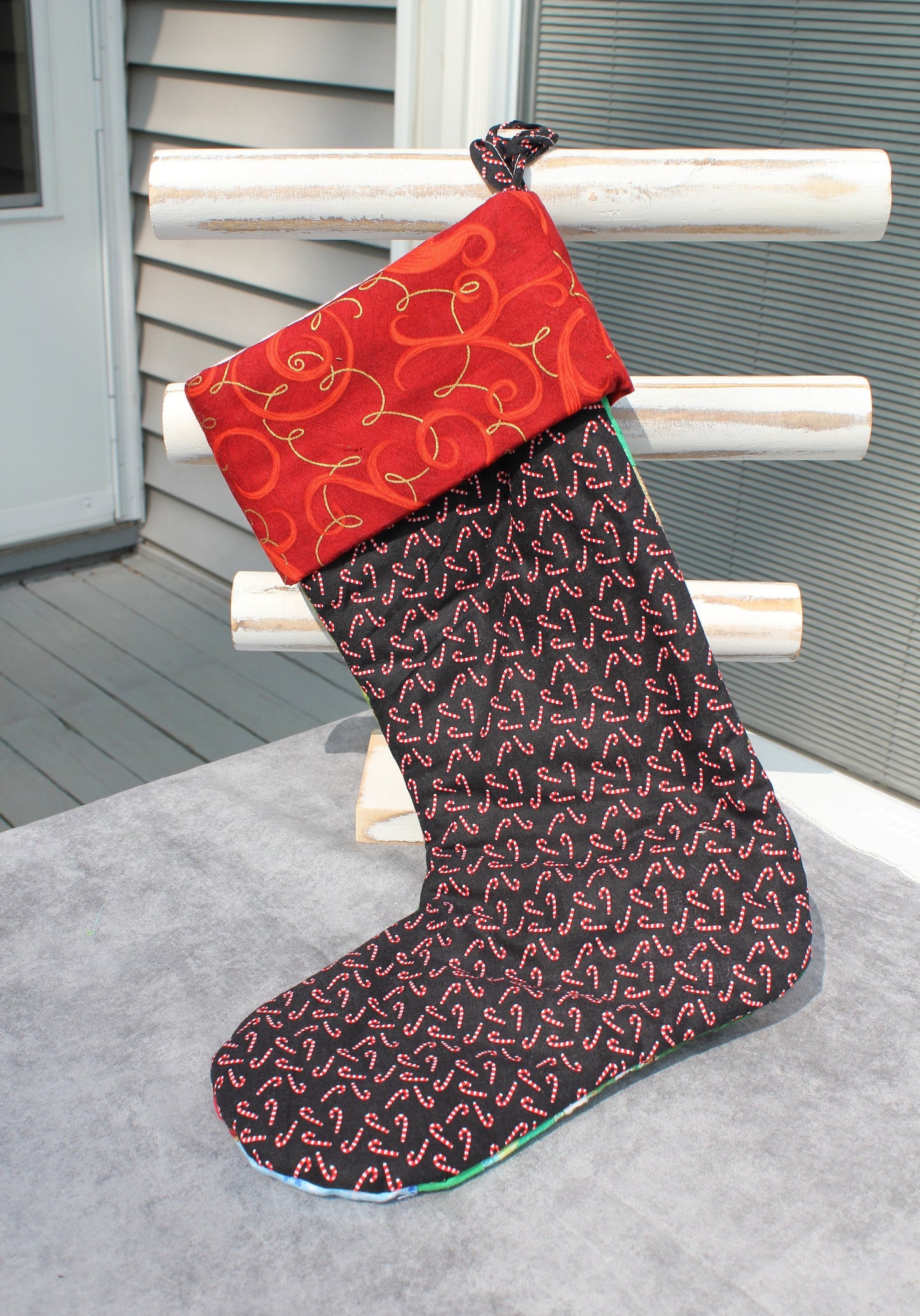 Personalized Candy Cane Christmas Hanging Stocking, Red and Green Stocking, Snowflake Holiday Stocking, Christmas Decor, Custom Dog Stocking