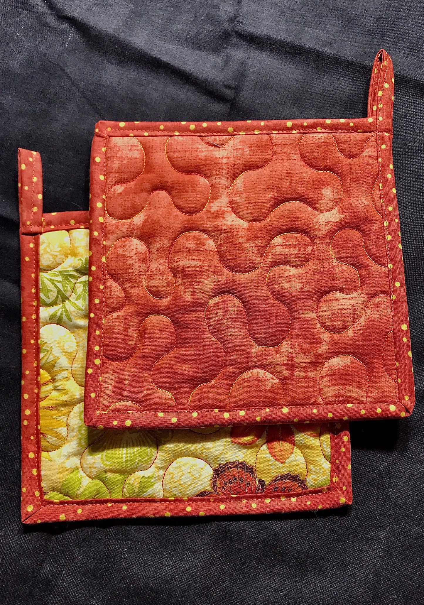 Orange Butterfly Potholders, Set of 2 Floral Hot Pad, Flower Trivet, Insulated Quilted Butterfly and Flower Pot Holders, Quilted Kitchenware