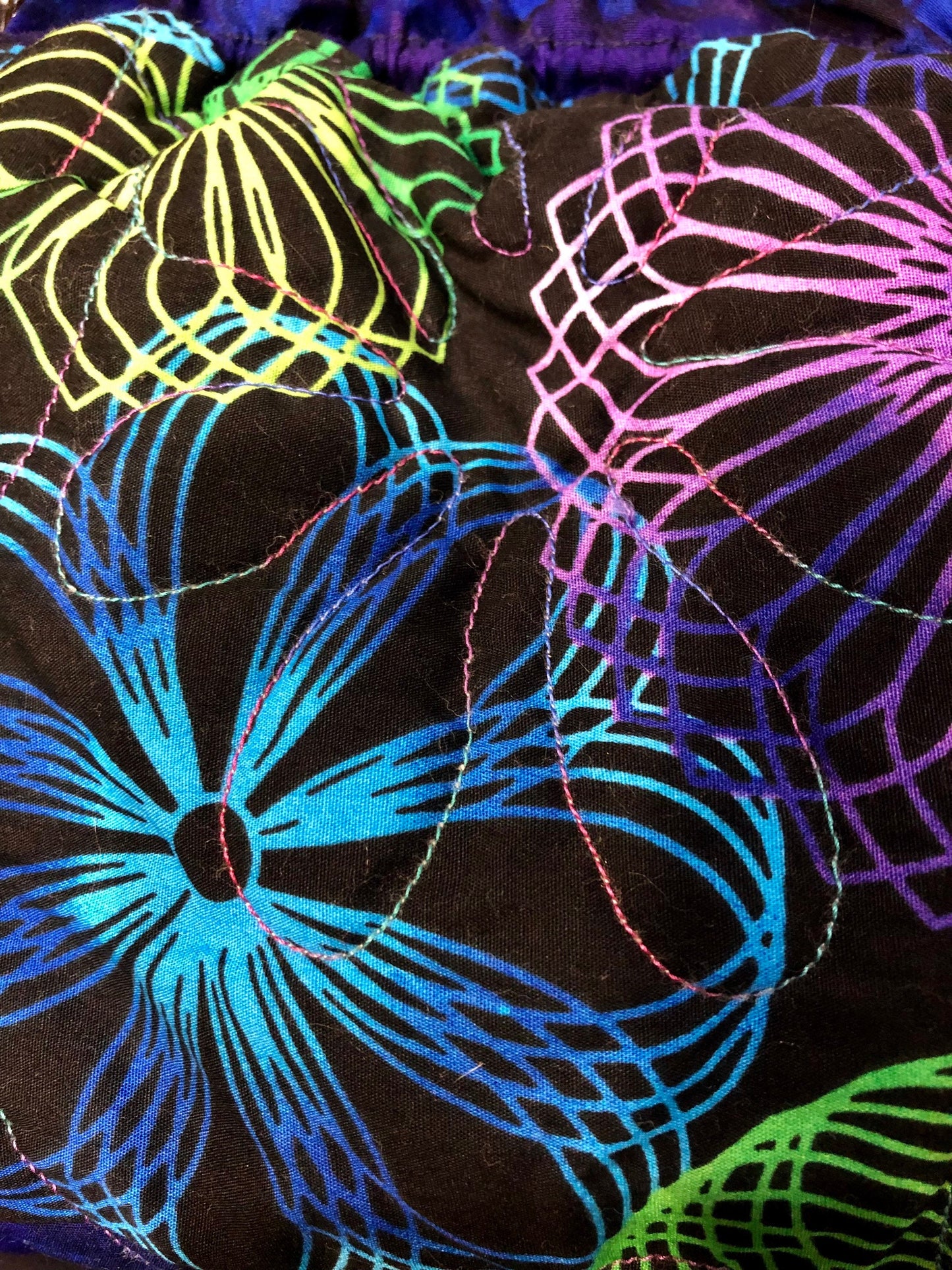 Blue and Purple Floral Handbag, Quilted Flower Purse, Swirled Flowers Quilted Clutch, Quilted Handbag Gift, Blue Purse, Floral Purse Fashion