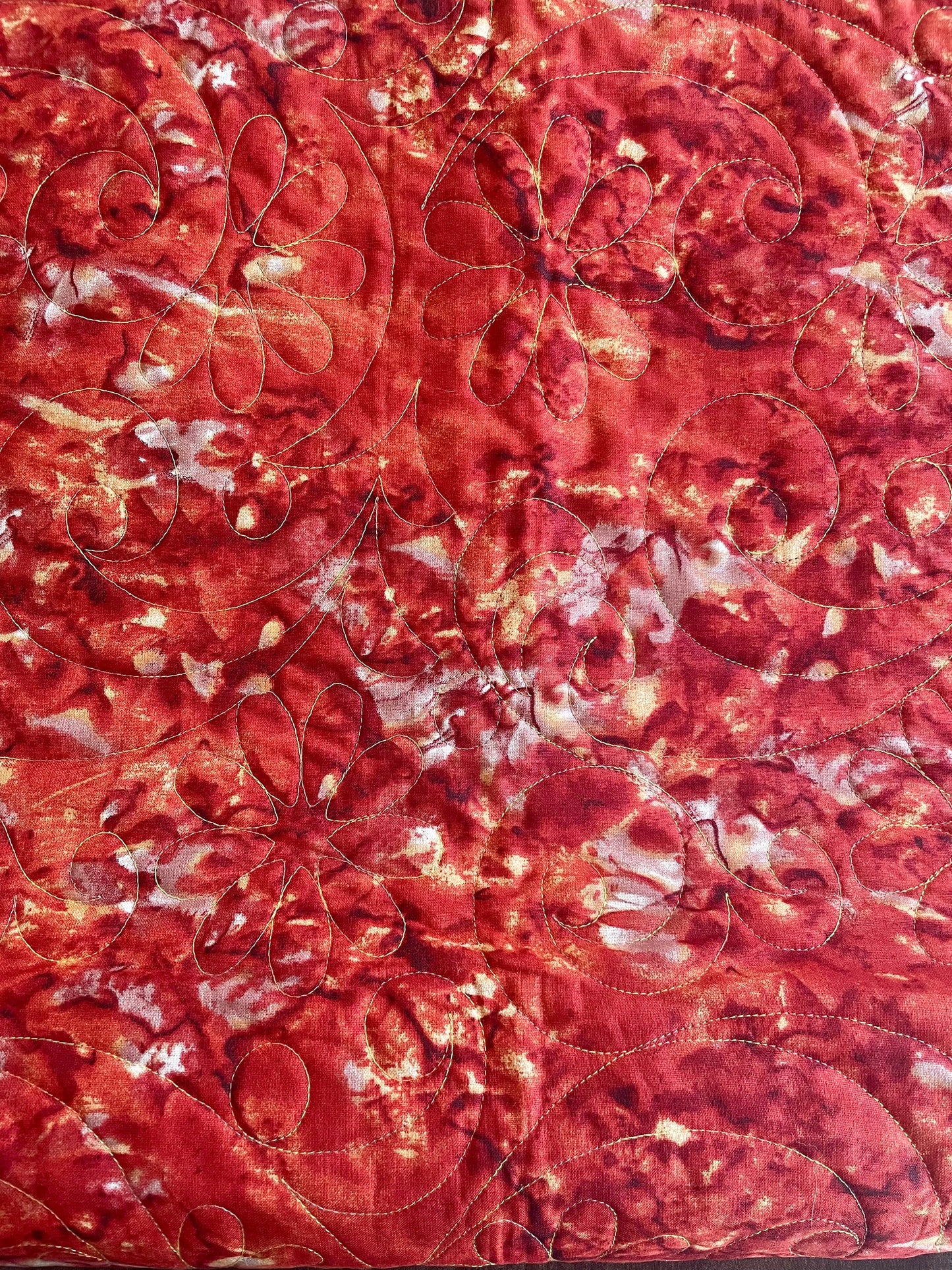 Orange and Gold Flowers Quilted Table Runner, Red Orange Table Topper, Ornate Flowers and Leaves Kitchen Decor Table Mat, Quilt Table Cover