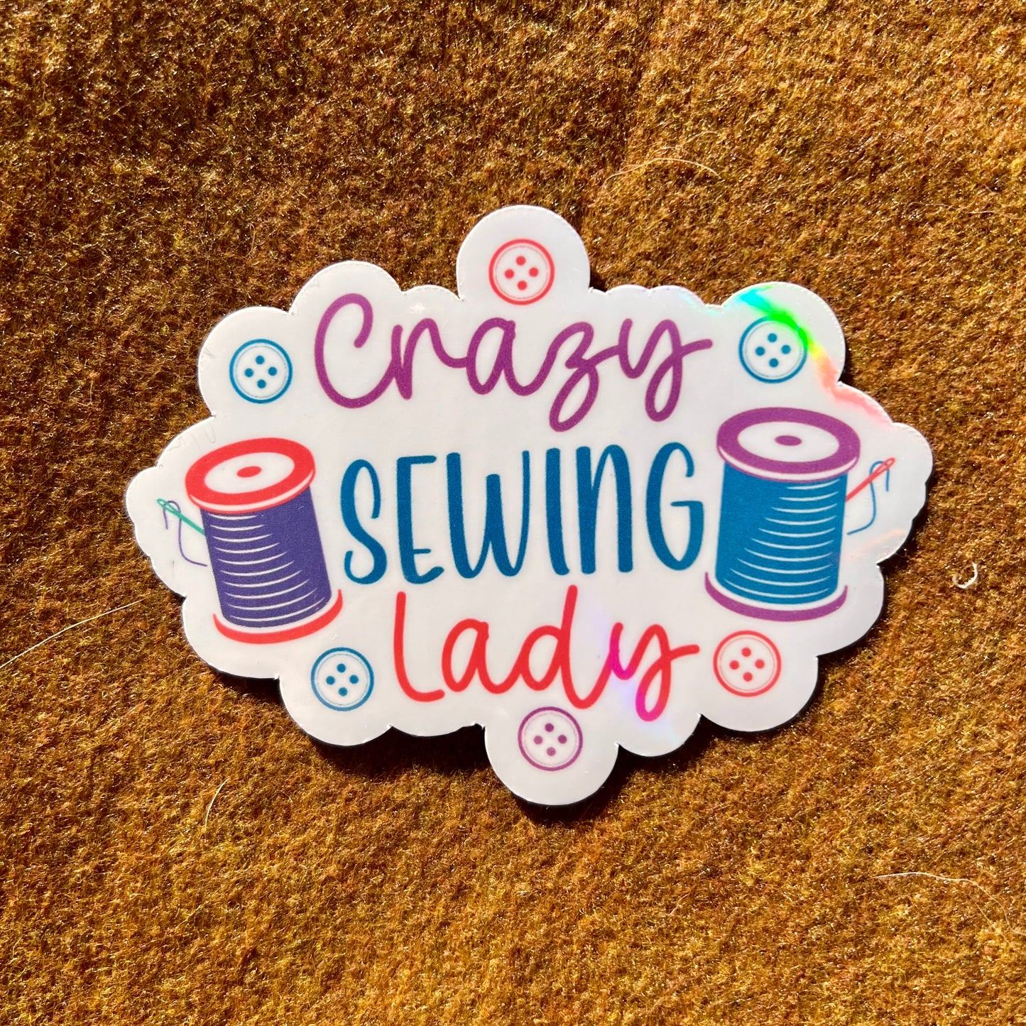 Crazy Sewing Lady Sticker