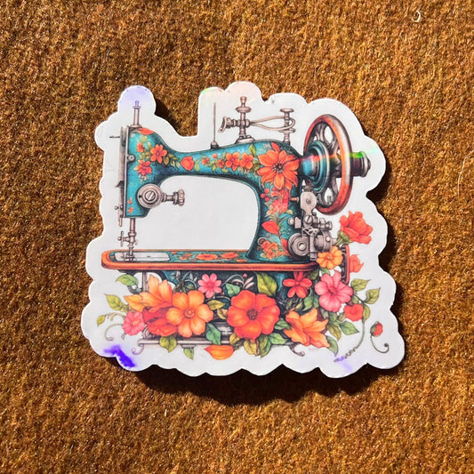 Teal and Orange Sewing Machine Sticker
