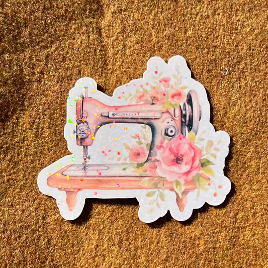 Pink Sewing Machine And Roses Sticker