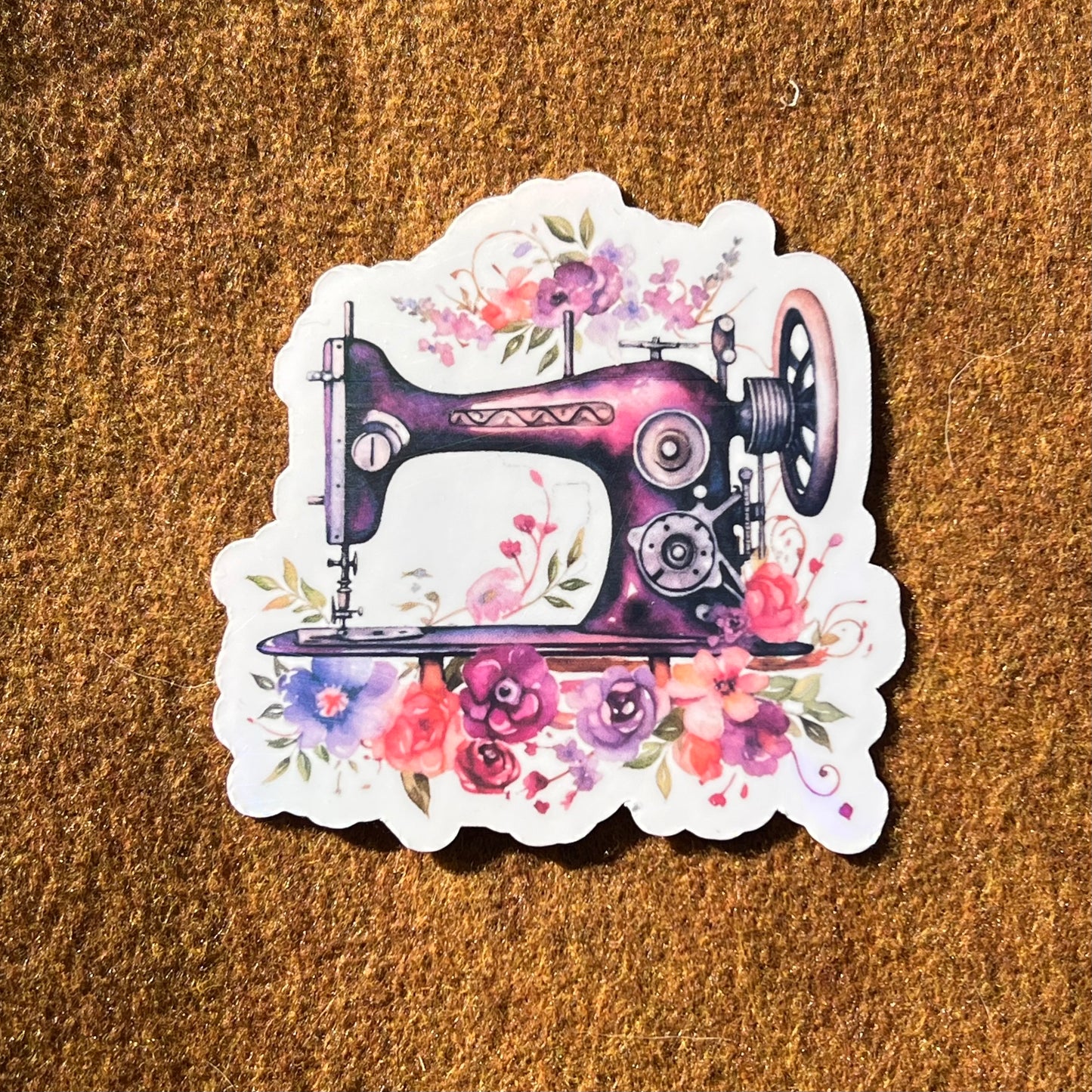 Plum Purple Sewing Machine With Flowers Sticker