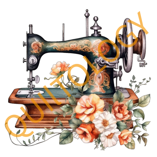 Dark Vintage Sewing Machine with Flowers T-Shirt