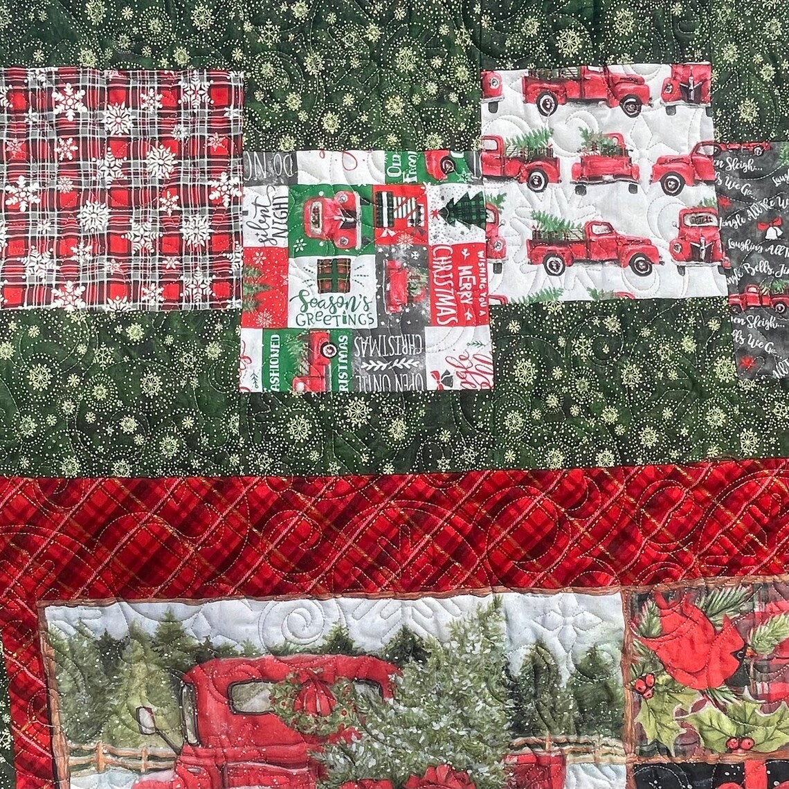 Christmas Red Truck Quilt, Red Farm Truck Christmas Blanket, Farmhouse Christmas Truck Wall Art, Vintage Farmhouse Style Christmas Throw