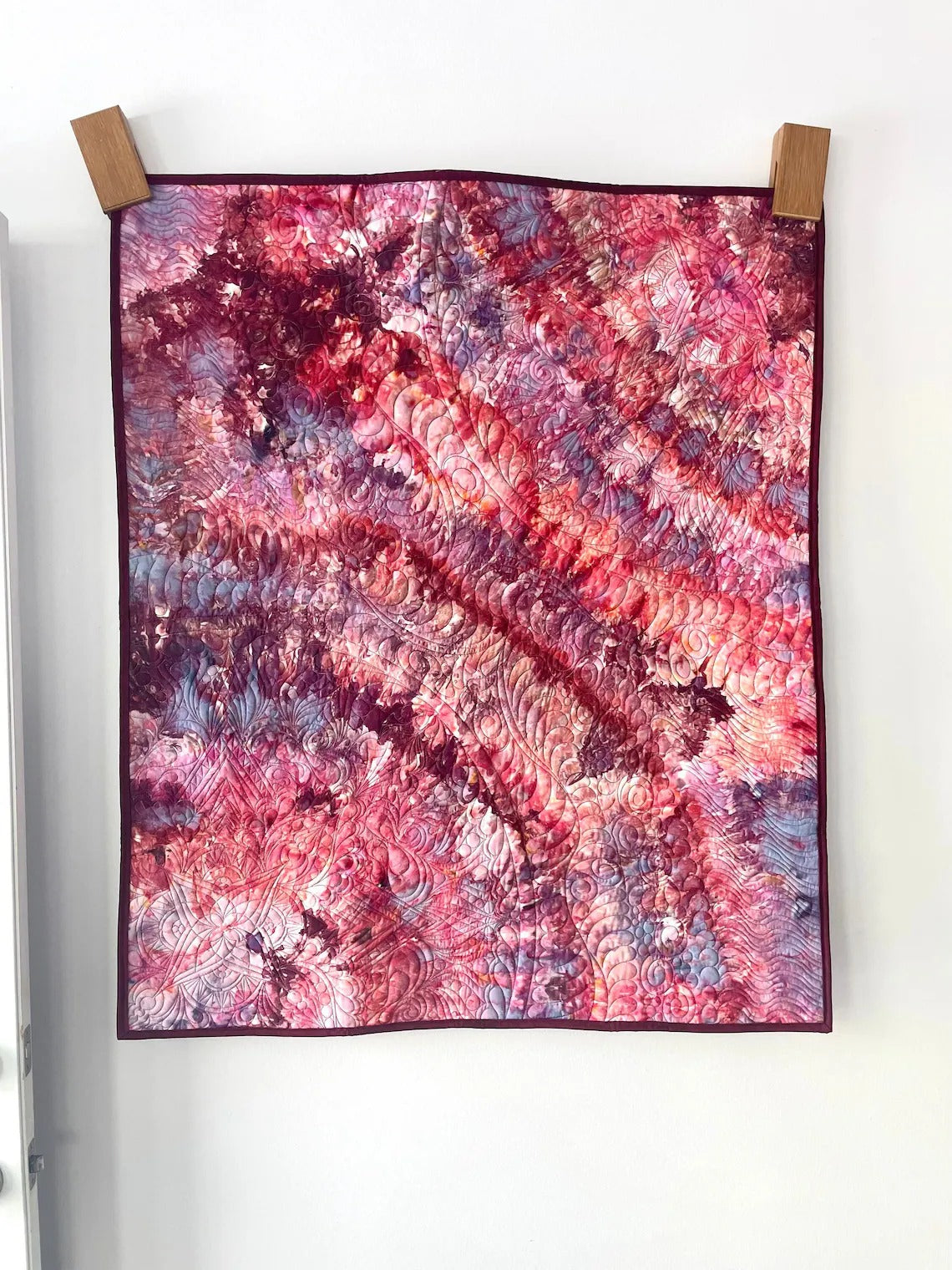 Tie Dye Quilted Wall Hanging, Rainbow Abstract Quilted Bedspread, Pink Ice Dye Lap Blanket, Purple Lap Blanket, Small Rainbow Throw Blanket