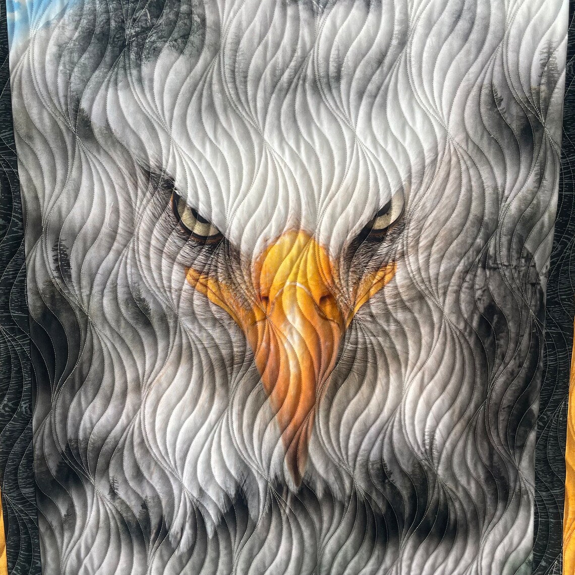 Bald Eagle Lap Size Quilt, Small Quilted Wall Hanging, Throw Blanket Quilted Bedding, Patriotic Eagle Quilted Blanket, Nature Art Quilt