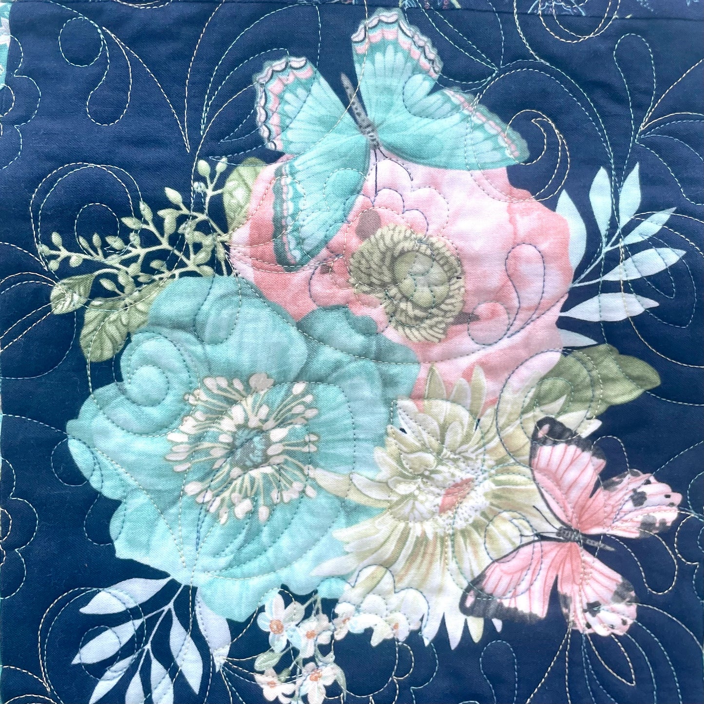 Flowers and Butterflies Twin Quilt, Butterfly Twin Size Bedding, Blue and Teal Quilted Throw Blanket, Blue Paisley Floral Quilted Blanket