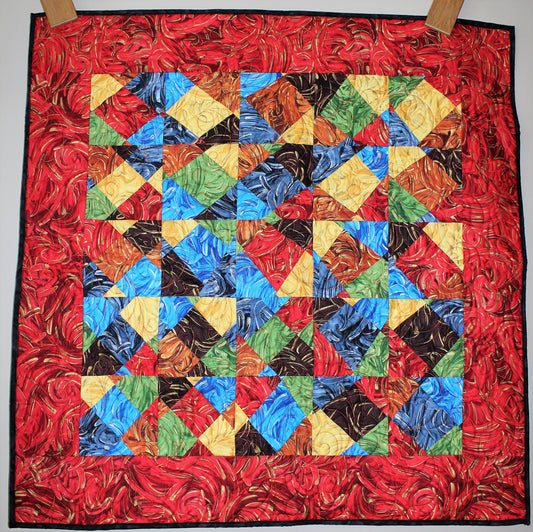 Color Splash Art Quilt Throw/Lap/Wall, Rainbow Quilted Lap Blanket, Colorful Throw Quilt, Adult Quilted Gift, Red and Blue Wall Hanging