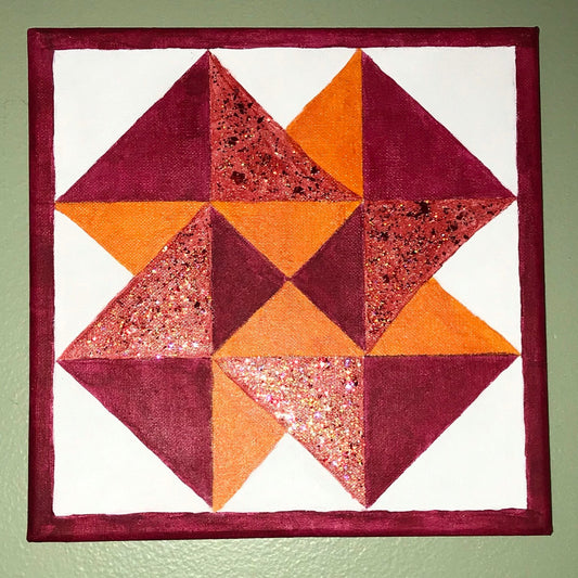 Card Trick Barn Quilt on Canvas, Red and Orange Barn Quilt, Glitter Wall Art, Quilt Block Wall Decor, Barn Quilt Canvas, Painted Quilt Block