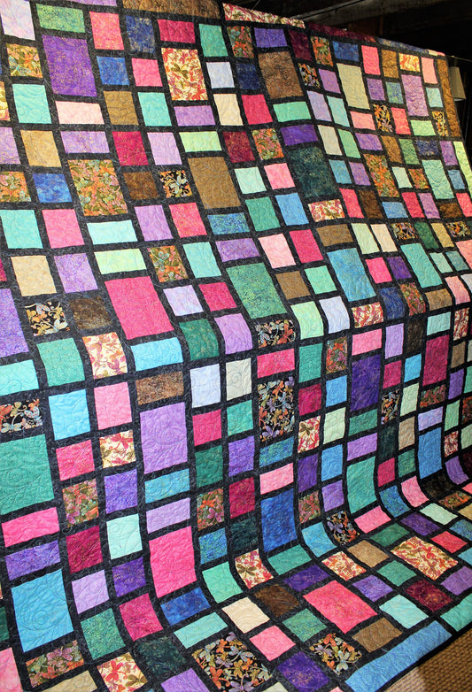 Patchwork Dragonfly Garden King Size Quilt, Rainbow Metallic King Quilt, Stained Glass Adult Quilt, Large Colorful Rainbow Blanket Quilt