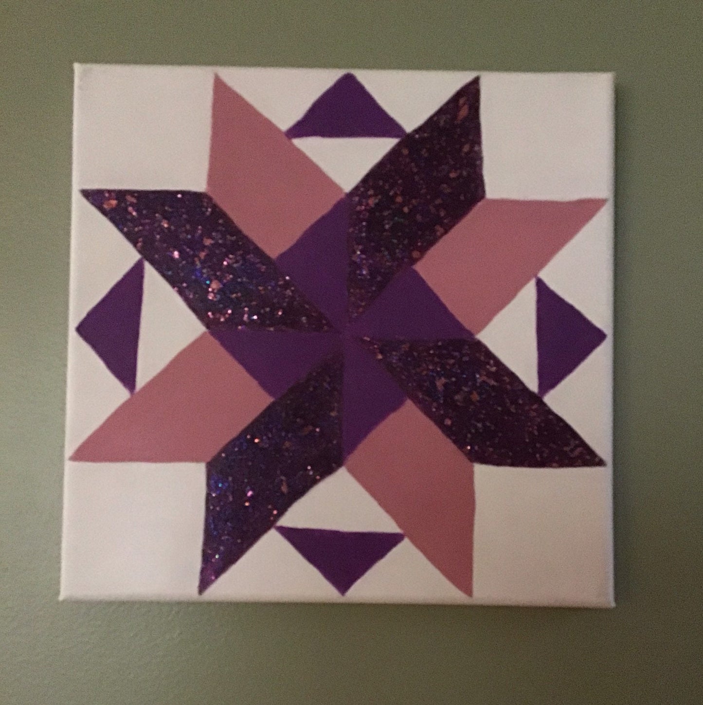 Pinwheel Barn Quilt on Canvas, Pink and Purple Barn Quilt, Painted Quilt Wall Art, Glitter Quilt Block Canvas, Quilt Wall Decor, Canvas Art