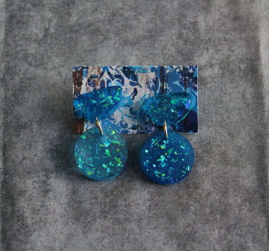 Blue Galactic Circle Dangle Earrings