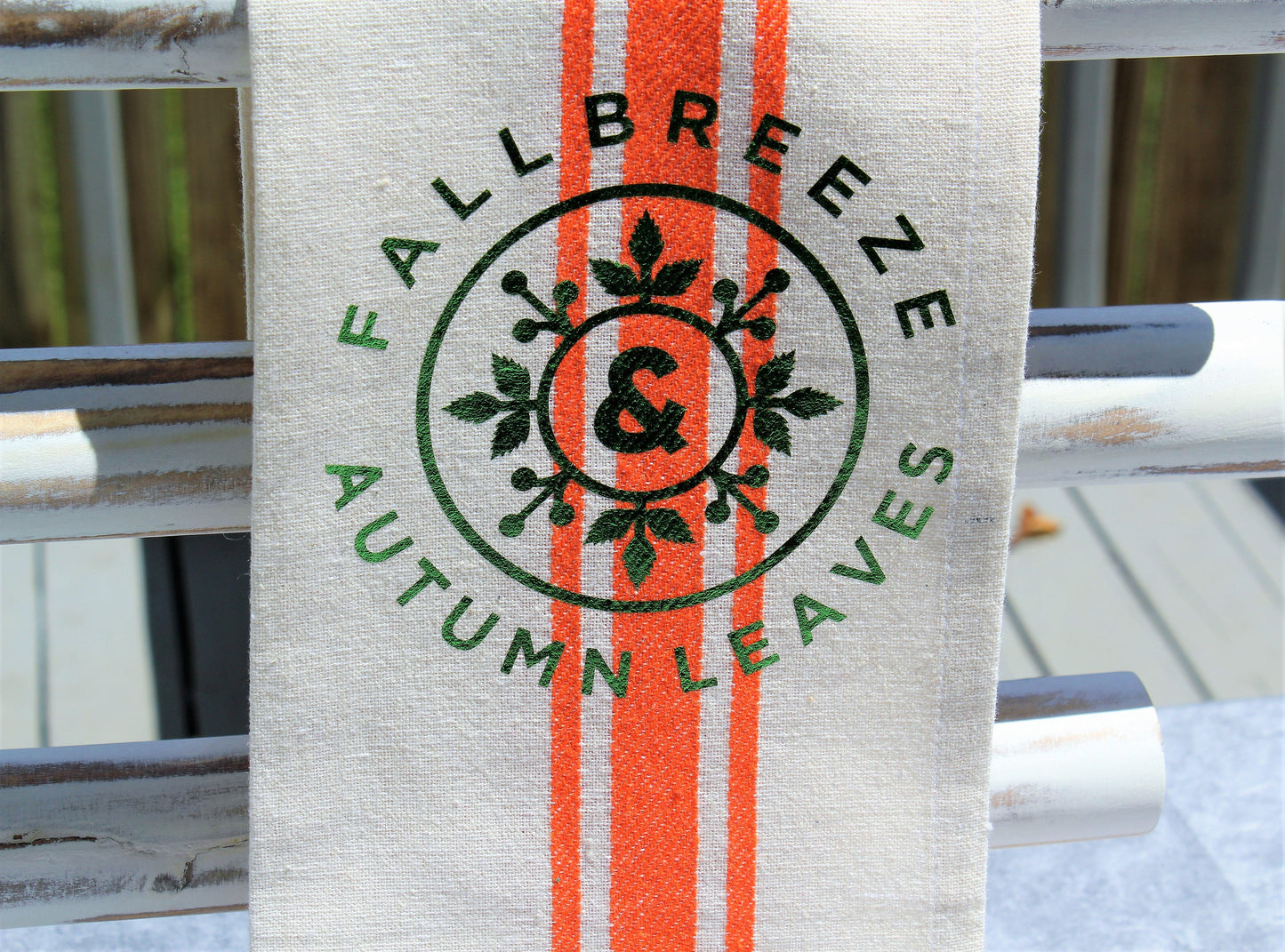 Striped Fall Towel, Fall Breeze and Autumn Leaves Tea Towel, Autumn Kitchen Decor, Thanksgiving, Harvest Decor, Farmhouse Hand Towel Set