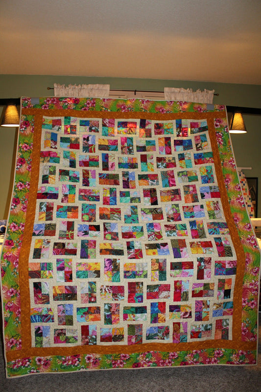 Tropical Patchwork Full Quilt, Colorful Floral Bedding, Large Swirls Lap Throw, Free Shipping