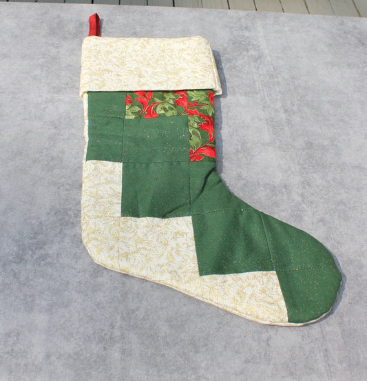 Personalized Christmas Hanging Stocking, Red and Green Holly Stocking, Glitter Pieced Holiday Stocking, Christmas Decor, Dog Stocking