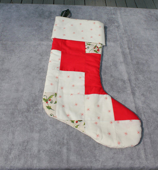 Personalized Holly Christmas Hanging Stocking, Red and Green Stocking, Snowflake Holiday Stocking, Christmas Decor, Custom Dog Stocking