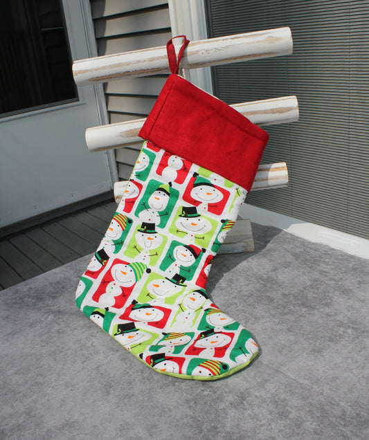 Personalized Snowman Christmas Hanging Stocking, Red and Green Stocking, Paisley Holiday Stocking, Christmas Decor, Custom Dog Stocking