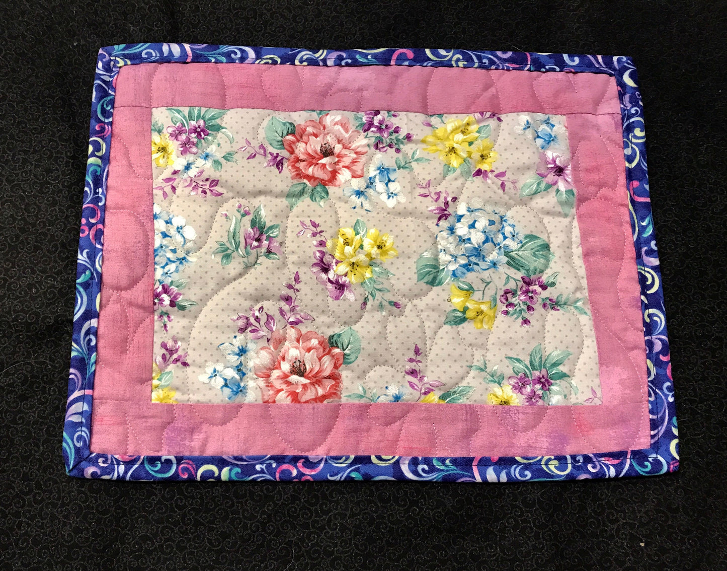 Pink Flower Quilted Mug Mat, Floral Candle Mat, Quilted Snack Mat, Handcrafted Placemat, Blooming Flower Mug Rug, Pastel  Kitchen Coaster