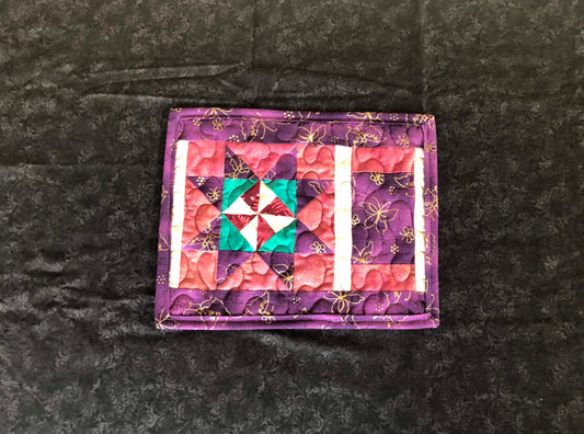 Pink and Purple Mug Mat, Handcrafted Snack Mat, Colorful Quilted Placemat, Quilt Block Mug Rug, Pink Coaster, Quilted Kitchen Tableware Gift