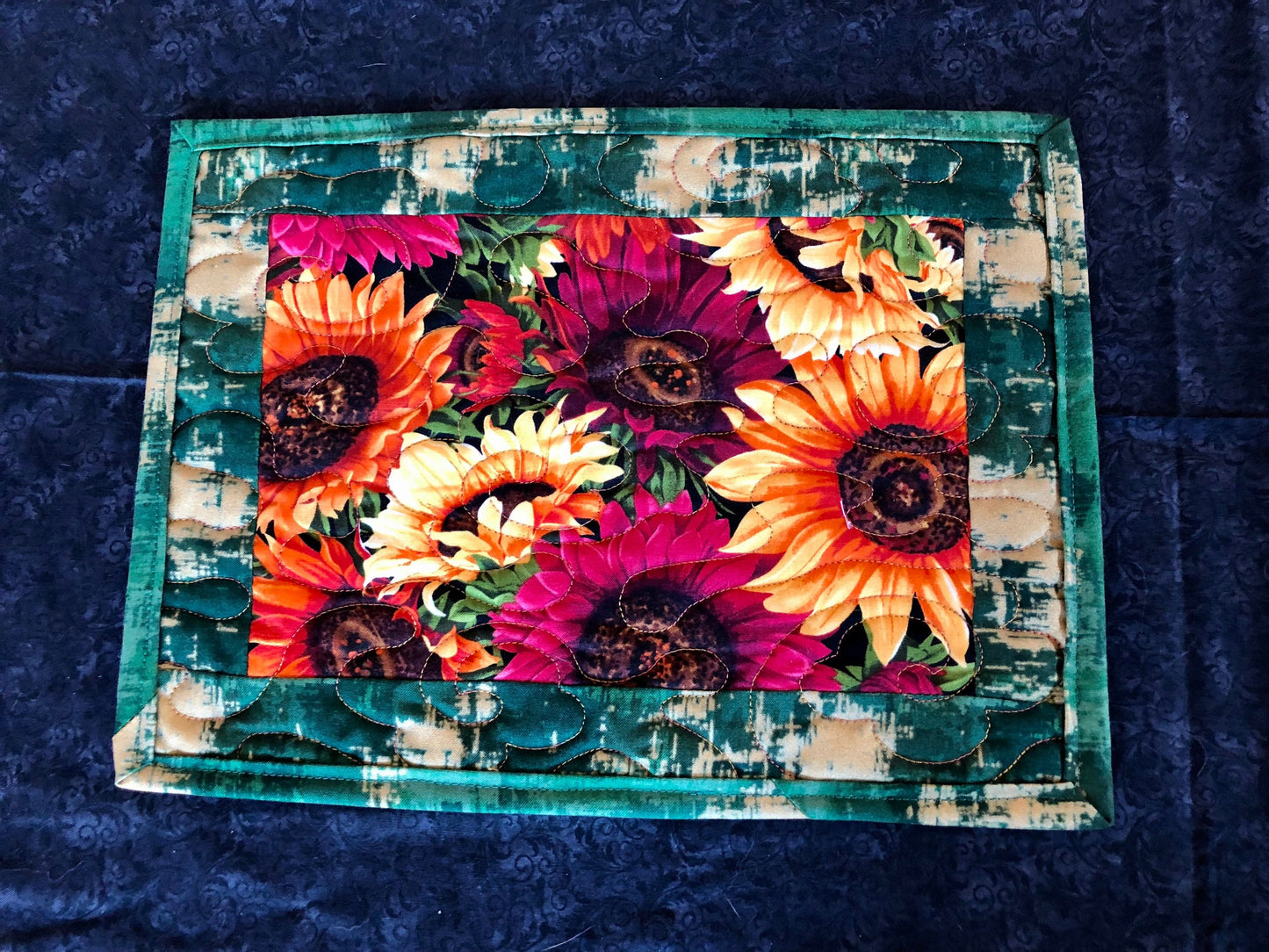 Sunflowers Floral Mug Mat, Red and Orange Floral Snack Mat, Colorful Quilted Placemat, Autumn Mug Rug, Quilted Kitchen Tableware Gift