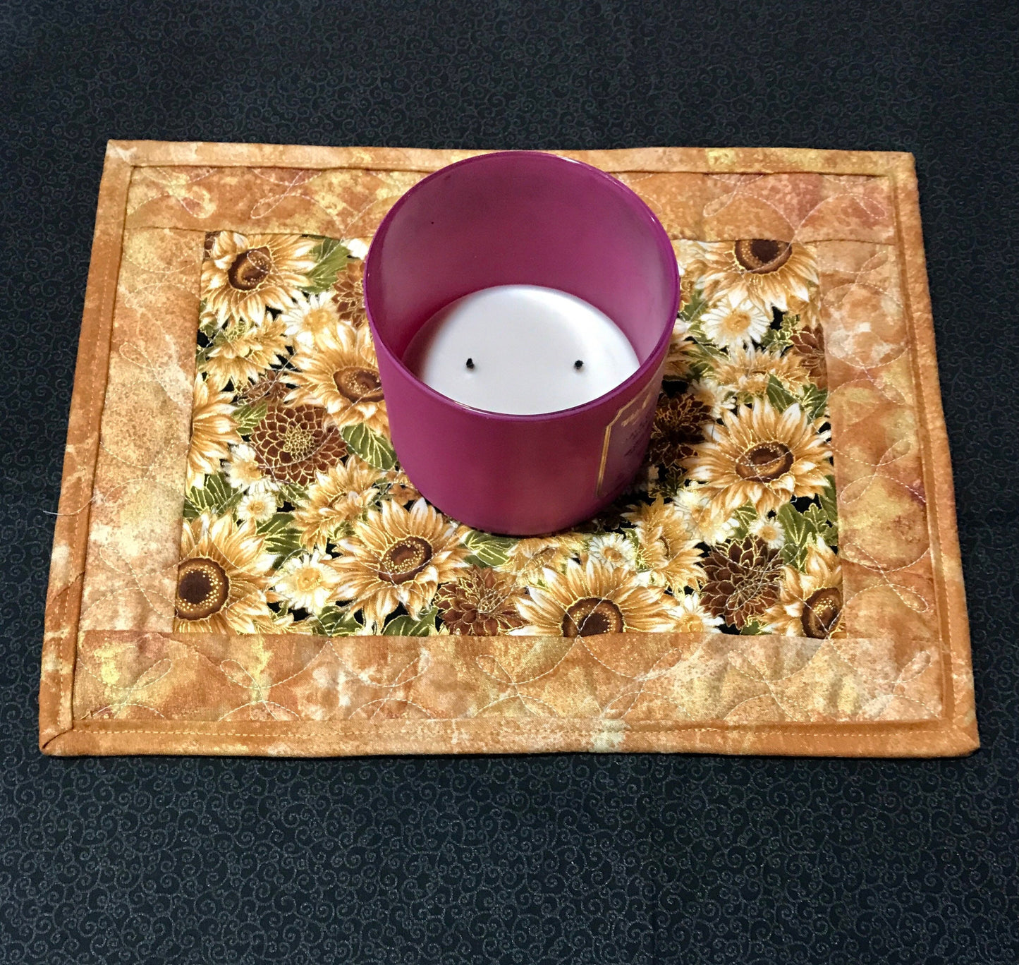 White Sunflower Mug Rug, Handcrafted Snack Mat, Autumn Flowers Placemat, Brown Sunflowers Coaster, Fall Floral Mug Mat, Fall Tableware Set