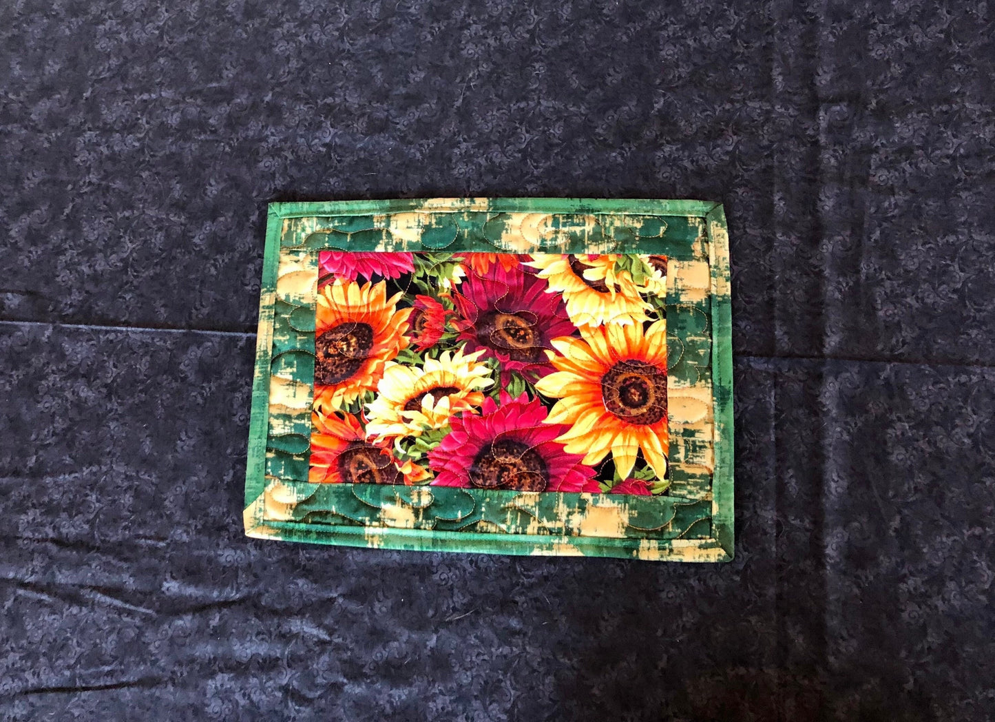 Sunflowers Floral Mug Mat, Red and Orange Floral Snack Mat, Colorful Quilted Placemat, Autumn Mug Rug, Quilted Kitchen Tableware Gift