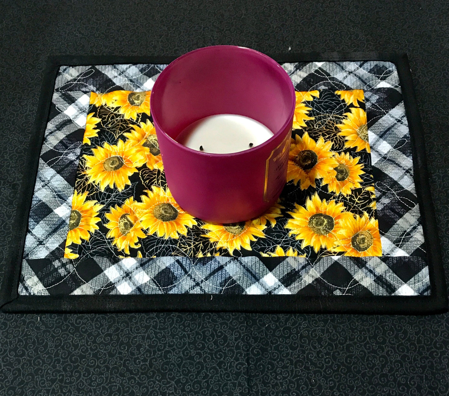 Fall Sunflower Mug Rug, Handcrafted Snack Mat, Autumn Leaves Placemat, Gold Sunflowers Coaster, Fall Floral Mug Mat, Fall Leaf Tableware Set