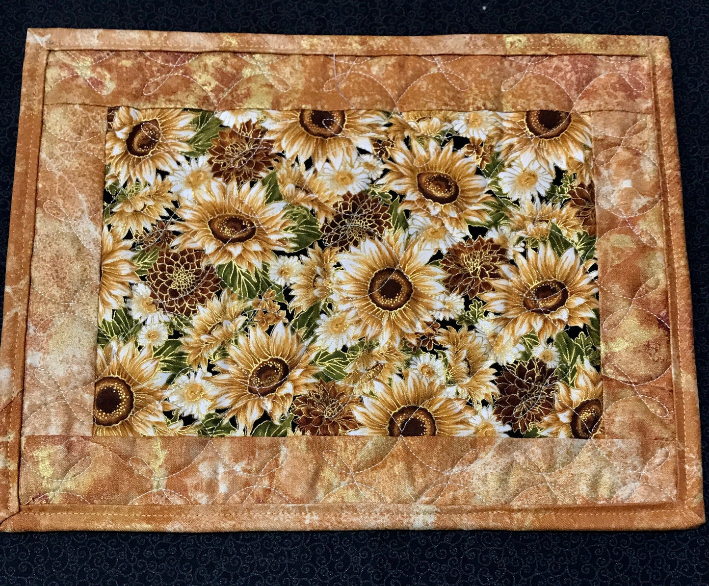 White Sunflower Mug Rug, Handcrafted Snack Mat, Autumn Flowers Placemat, Brown Sunflowers Coaster, Fall Floral Mug Mat, Fall Tableware Set